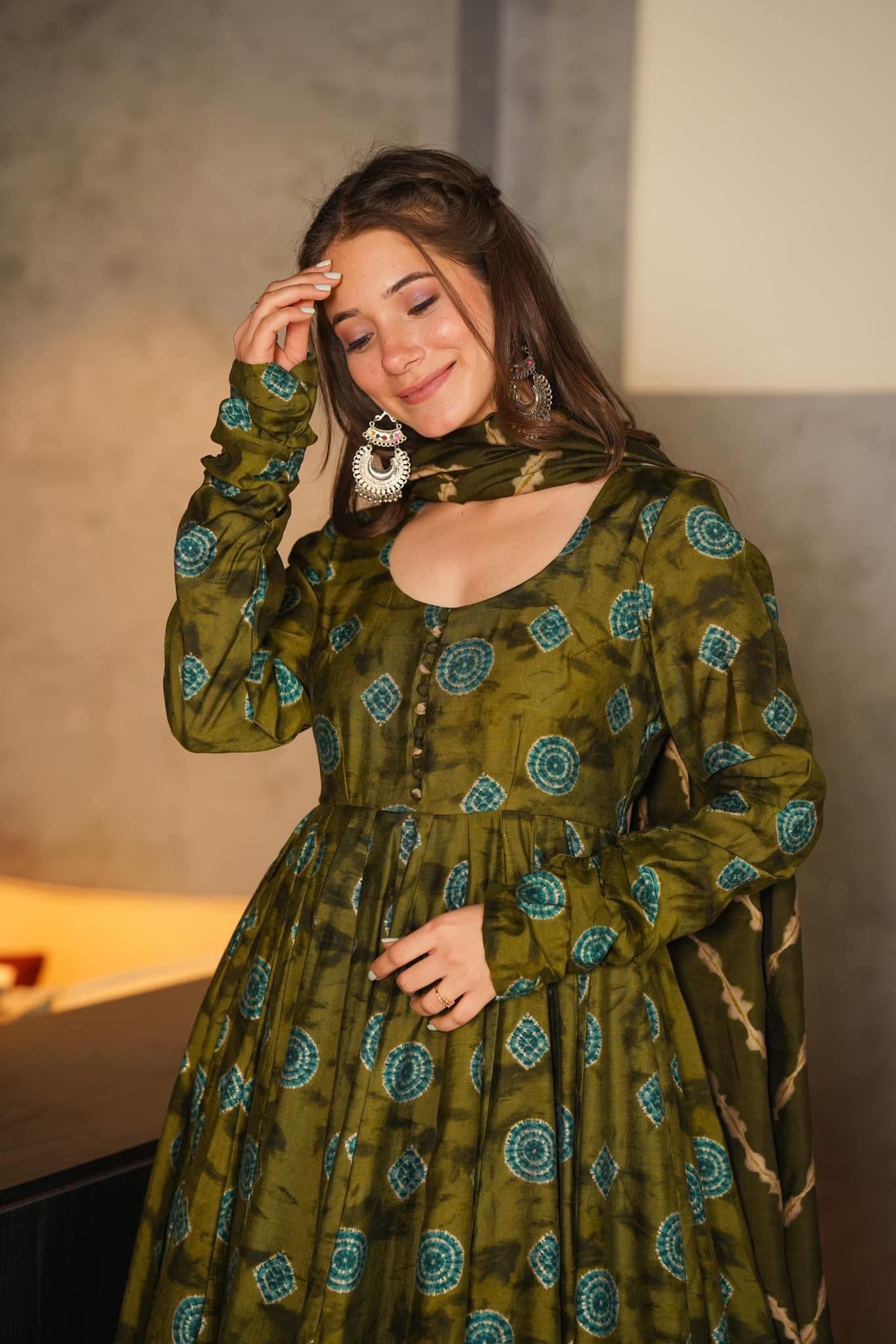 Emerald Forest Pure Maslin Readymade Suit | Heavy Digital Printed Regal Ensemble