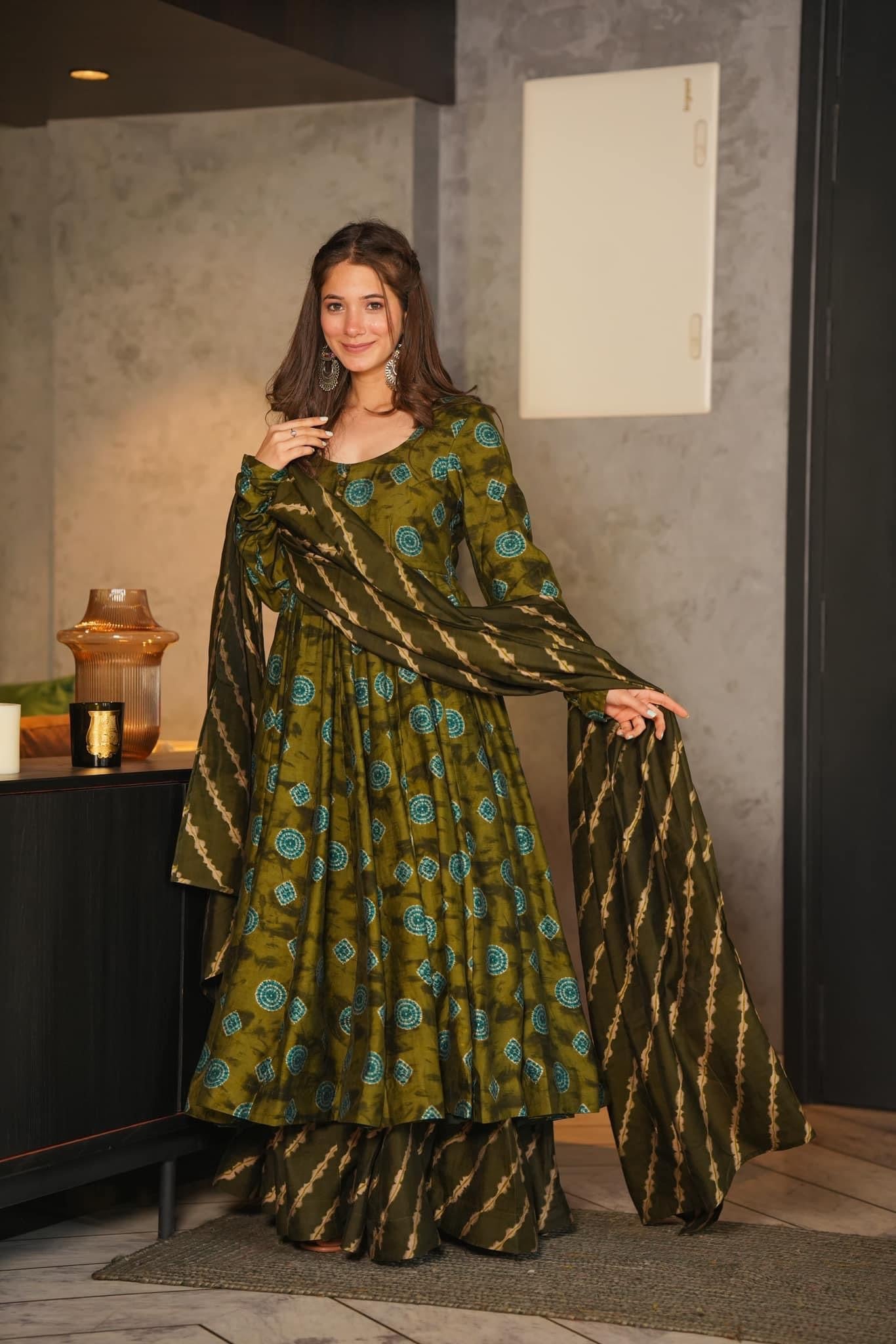 Emerald Forest Pure Maslin Readymade Suit | Heavy Digital Printed Regal Ensemble