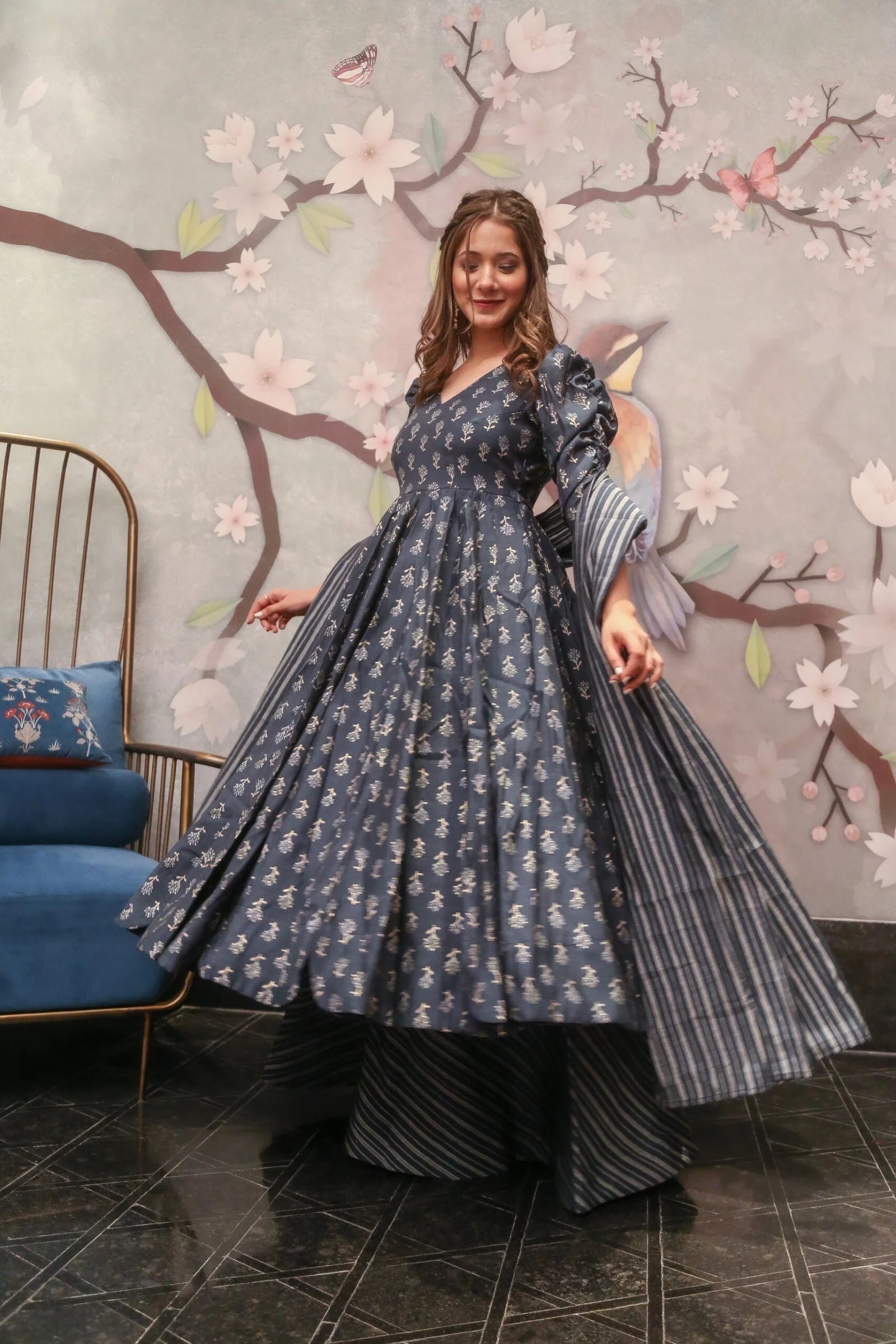 Silver Mist Pure Maslin Readymade Suit | Heavy Digital Printed Contemporary Ensemble