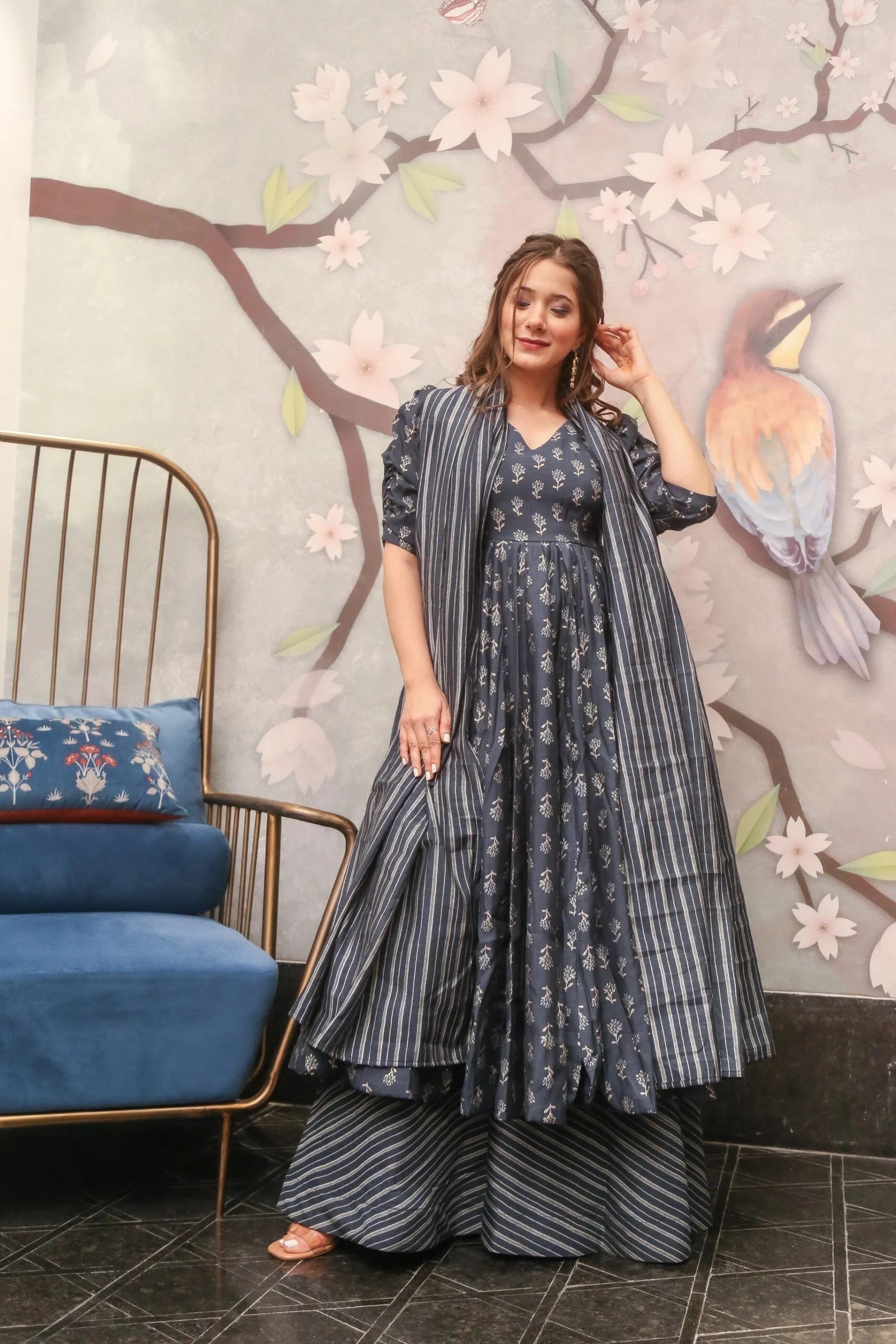 Silver Mist Pure Maslin Readymade Suit | Heavy Digital Printed Contemporary Ensemble