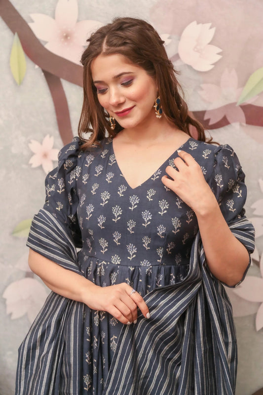 Silver Mist Pure Maslin Readymade Suit | Heavy Digital Printed Contemporary Ensemble