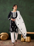 Black Heavy Rayon Cotton Suit | Embroidered Work with Chanderi Silk Dupatta Couture