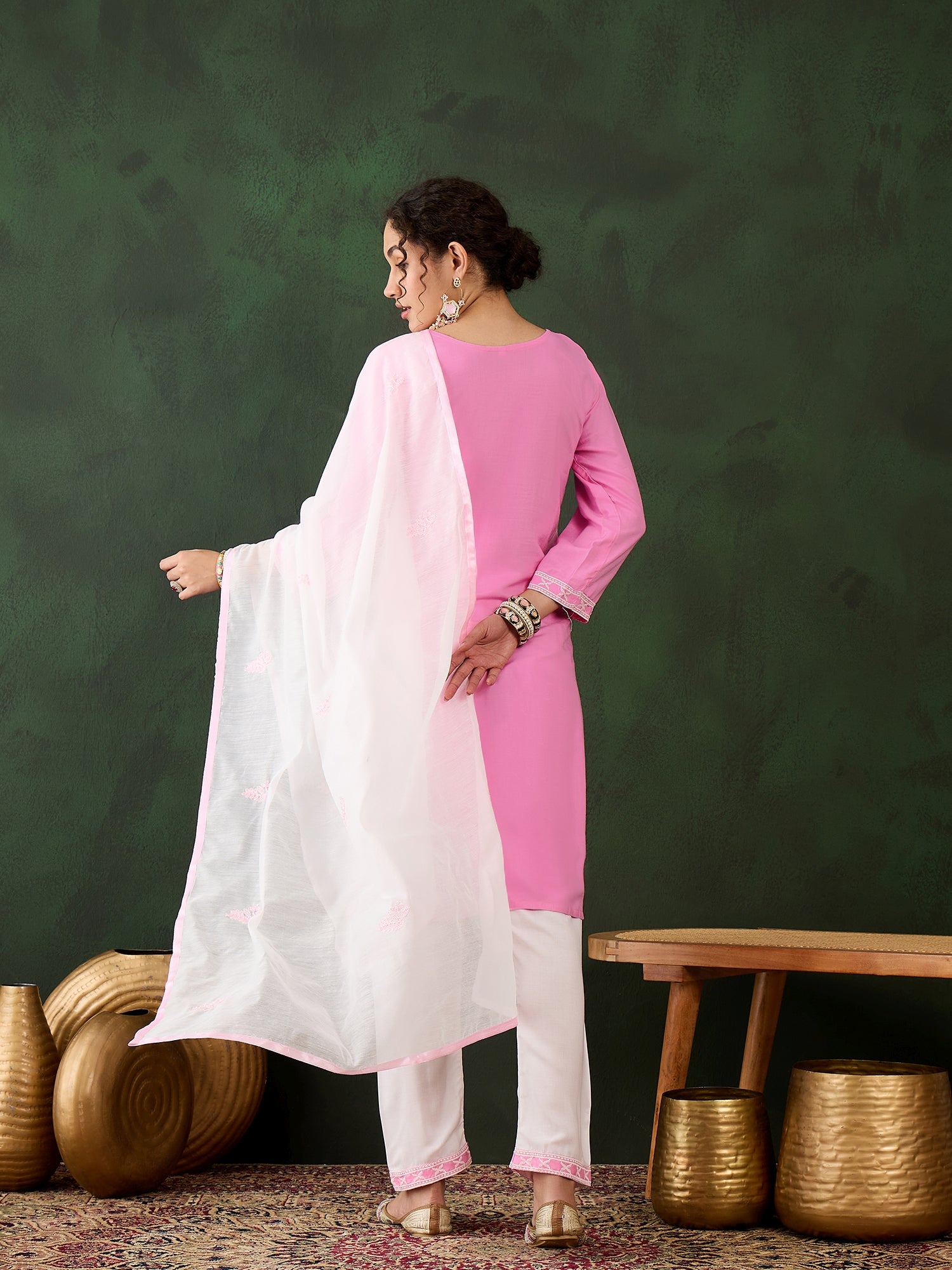 Pink Heavy Rayon Cotton Suit | Embroidered Work with Chanderi Silk Dupatta Couture