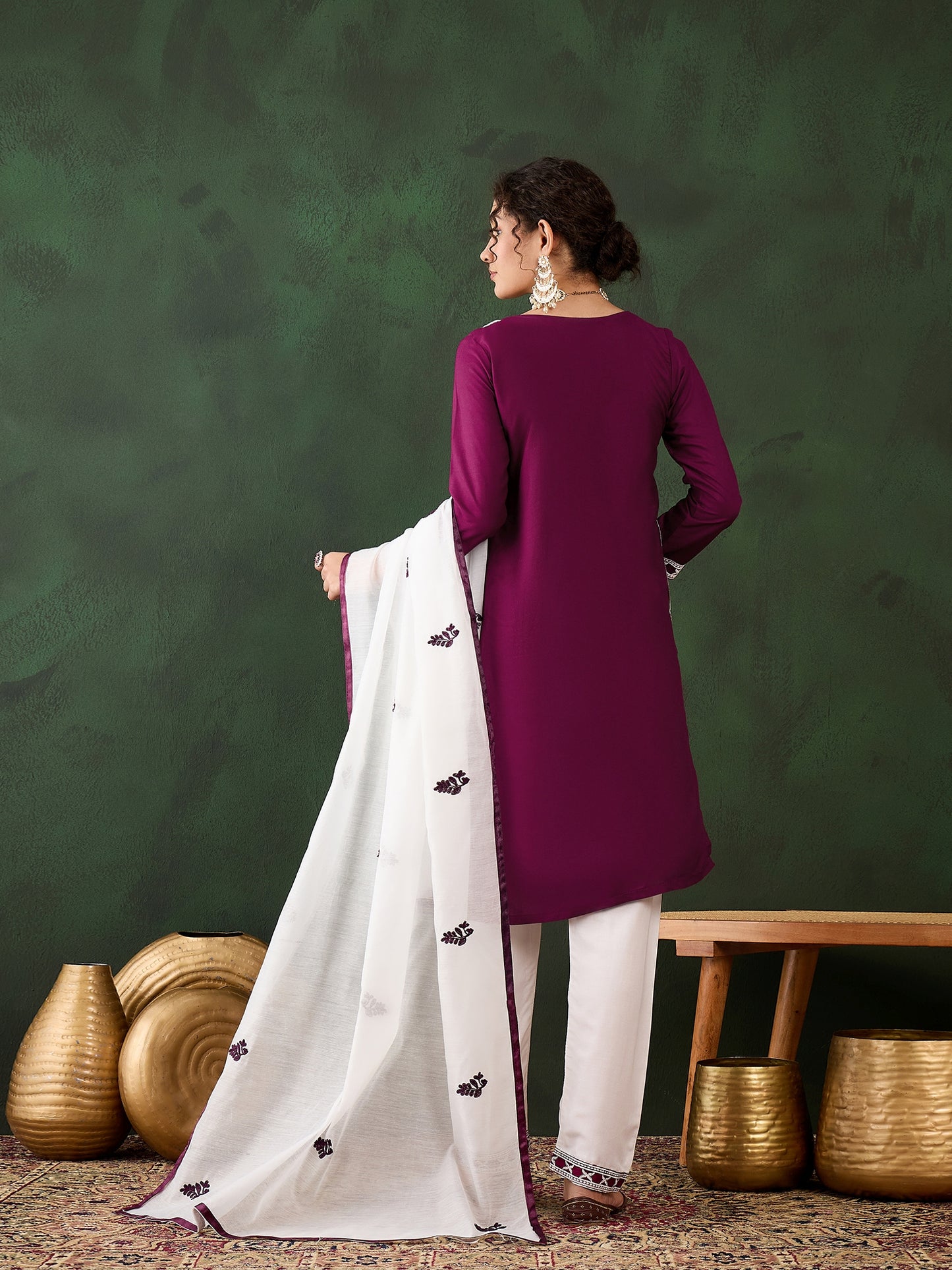 Purple Heavy Rayon Cotton Suit | Embroidered Work with Chanderi Silk Dupatta Couture