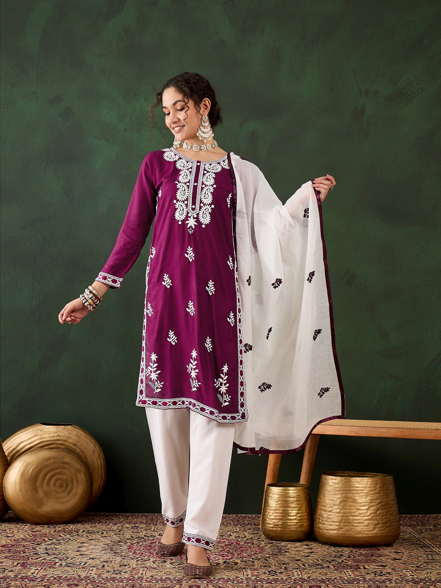 Purple Heavy Rayon Cotton Suit | Embroidered Work with Chanderi Silk Dupatta Couture