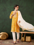 Yellow Heavy Rayon Cotton Suit | Embroidered Work with Chanderi Silk Dupatta Couture
