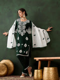Emerald Green Heavy Rayon Cotton Suit | Embroidered Work with Chanderi Silk Dupatta Couture