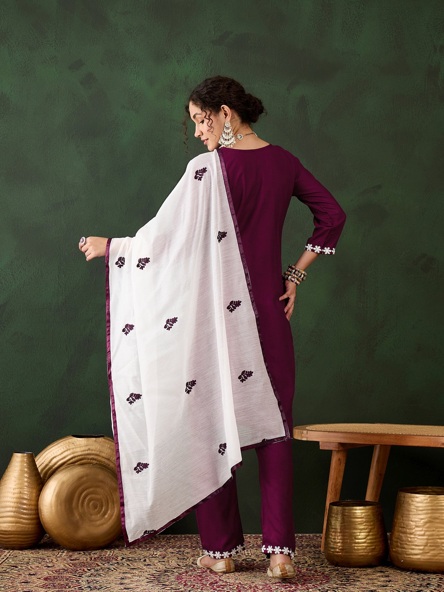 Royal Magenta Heavy Rayon Cotton Suit | Embroidered Work with Chanderi Silk Dupatta Couture