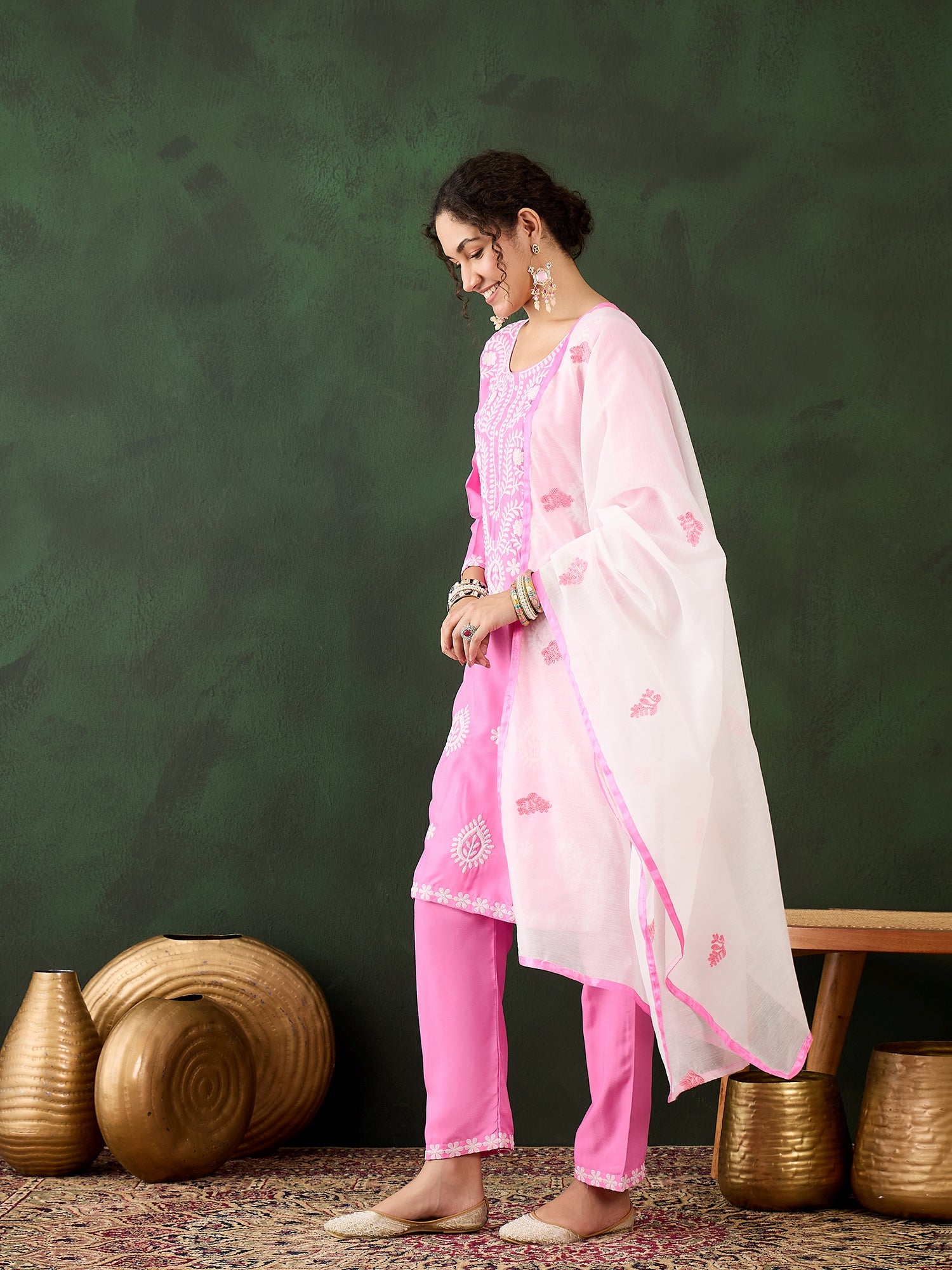 Blush Pink Heavy Rayon Cotton Suit | Embroidered Work with Chanderi Silk Dupatta Couture