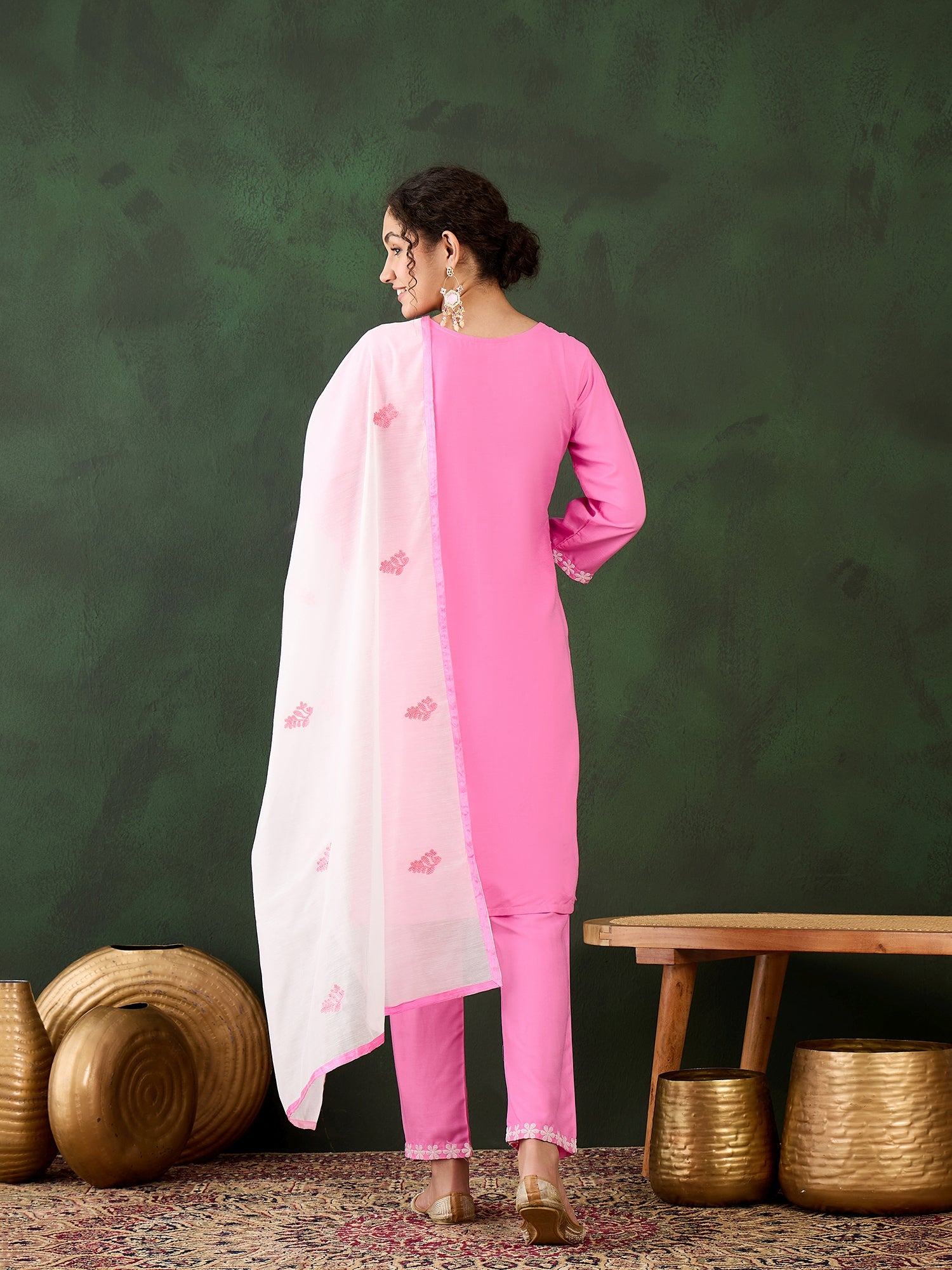Blush Pink Heavy Rayon Cotton Suit | Embroidered Work with Chanderi Silk Dupatta Couture