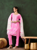 Blush Pink Heavy Rayon Cotton Suit | Embroidered Work with Chanderi Silk Dupatta Couture