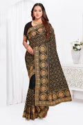 Midnight Black Vichitra Blooming Silk Saree | Heavy Jari Embroidery with Stone Work Blouse