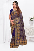 Royal Nevi Blue Vichitra Blooming Silk Saree | Heavy Jari Embroidery with Stone Work Blouse