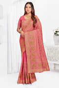 Soft Peach Vichitra Blooming Silk Saree | Heavy Jari Embroidery with Stone Work Blouse