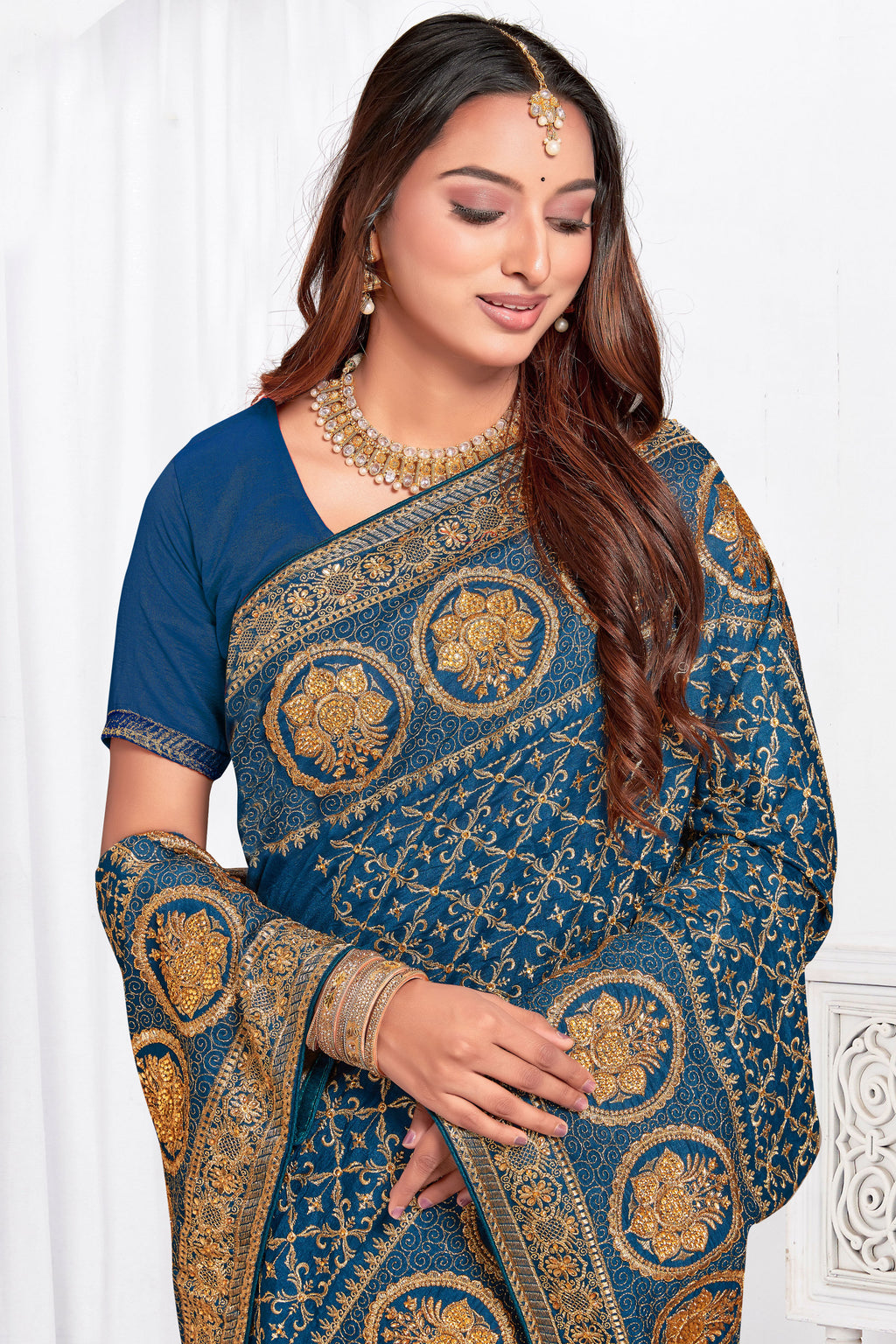 Dusky Morpech Vichitra Blooming Silk Saree | Heavy Jari Embroidery with Stone Work Blouse