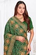Rich Bottle Green Vichitra Blooming Silk Saree | Heavy Jari Embroidery with Stone Work Blouse