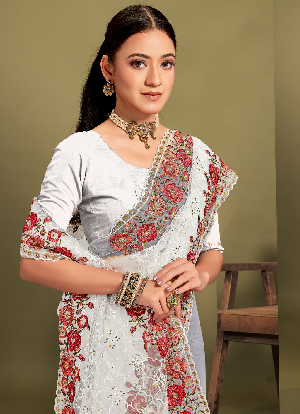 Ethereal White Net Saree | Timeless Elegance with Subtle Sheen