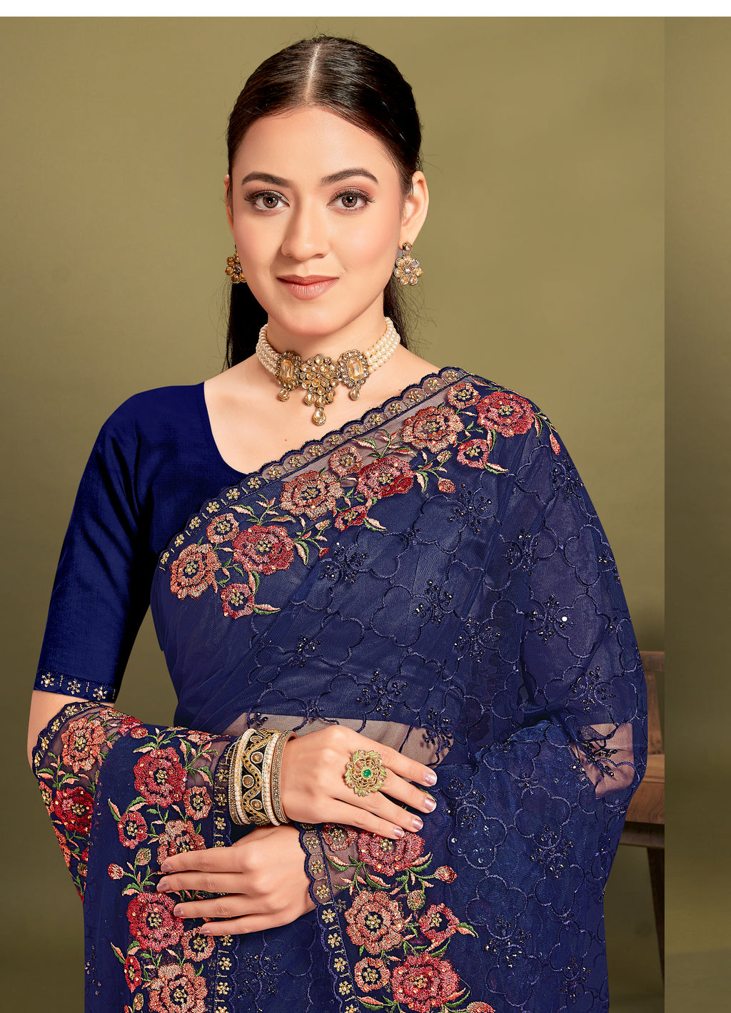 Regal Navy Net Saree | Deep Elegance with Contemporary Grace