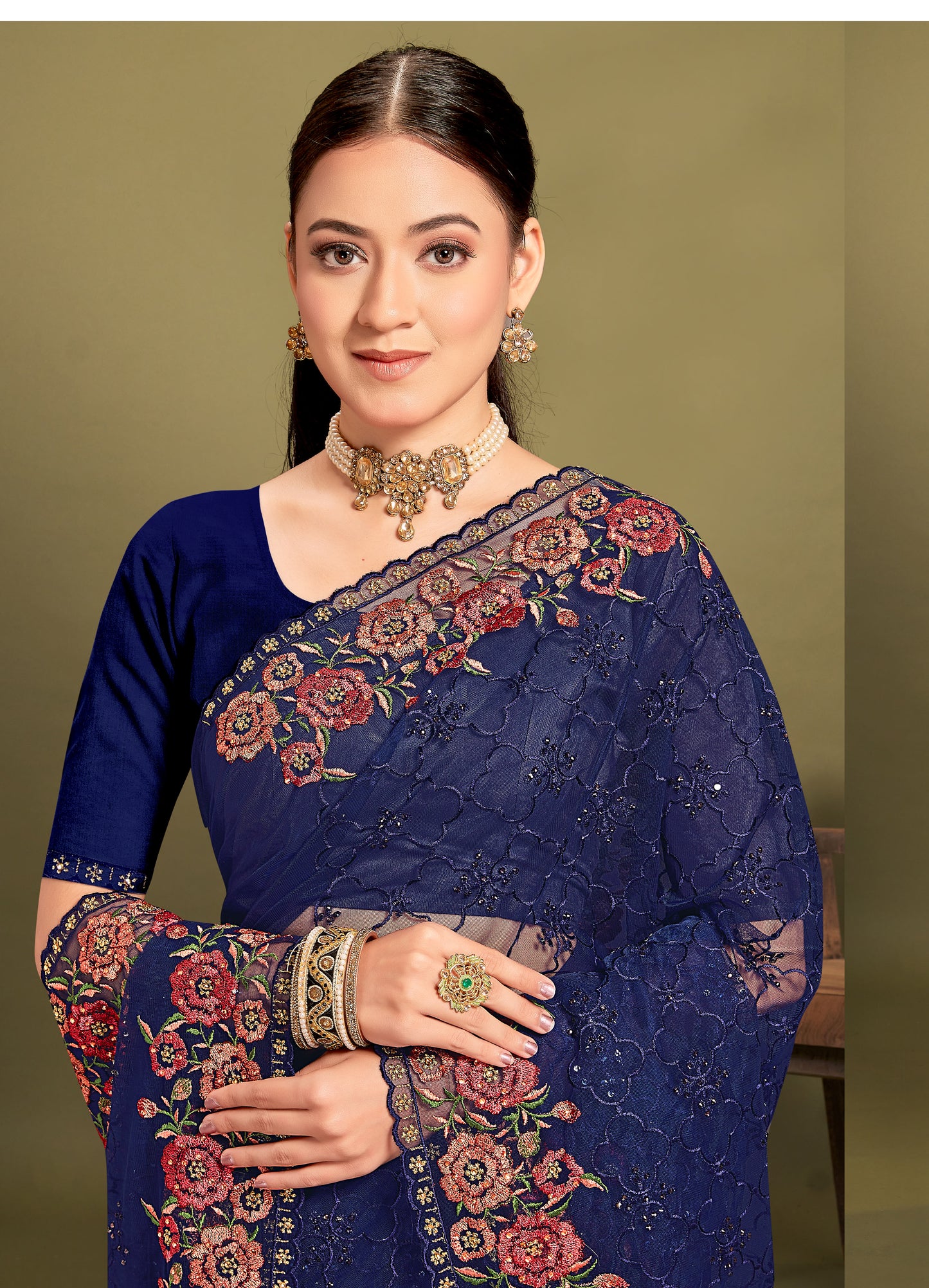 Regal Navy Net Saree | Deep Elegance with Contemporary Grace