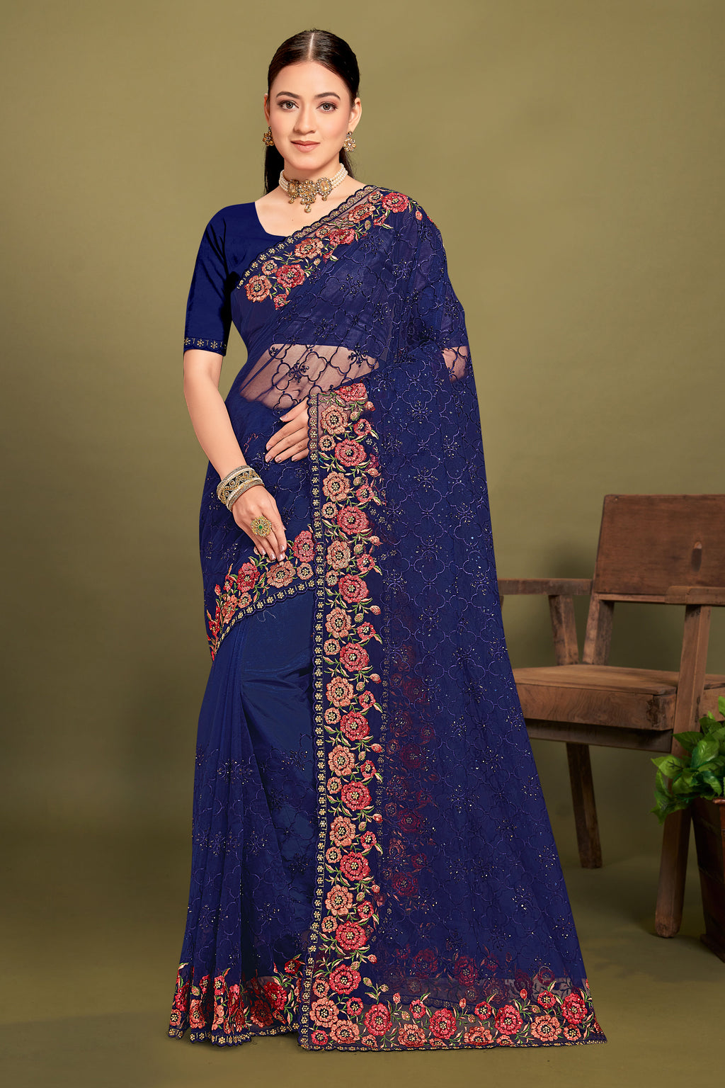 Regal Navy Net Saree | Deep Elegance with Contemporary Grace