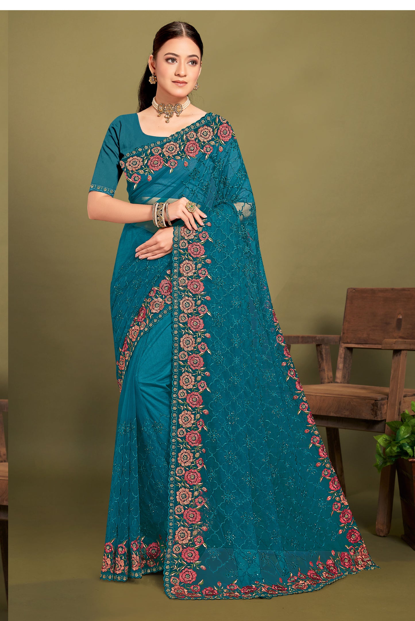 Luminous Peach Net Saree | Soft Elegance with Feminine Charm