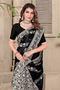 Black Georgette Saree | Heavy Resham & Jari Embroidery with Zarkan Work