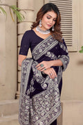 Purple Georgette Saree | Heavy Resham & Jari Embroidery with Zarkan Work