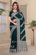 Morpeach Georgette Saree | Heavy Resham & Jari Embroidery with Zarkan Work