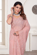 Dusty Peach Georgette Saree | Heavy Resham & Jari Embroidery with Zarkan Work