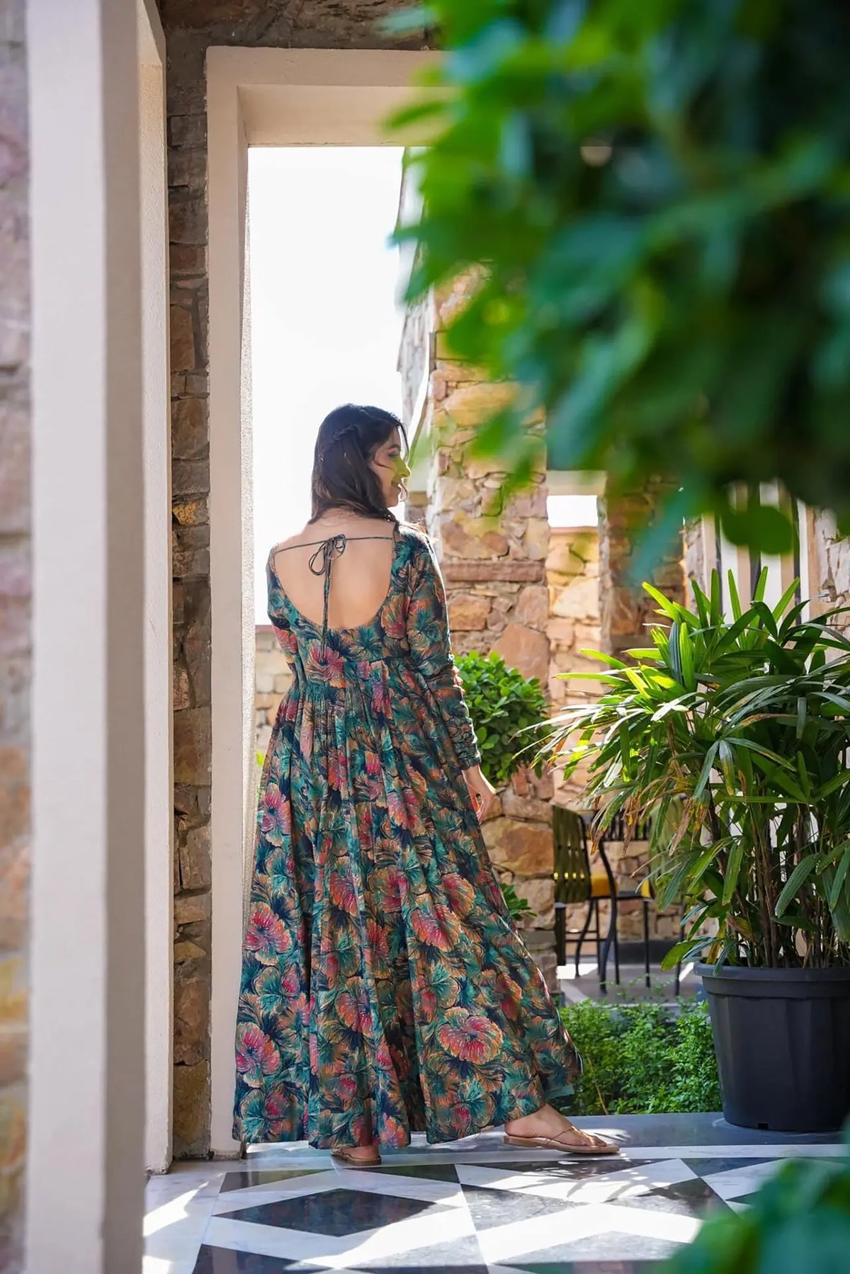 Ocean Breeze Heavy Rayon Gown | Multi-Toned Sea Blue, Pink & Green Couture