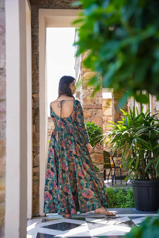 Ocean Breeze Heavy Air Tex Chinon Designer Suit | Printed Serene Ensemble