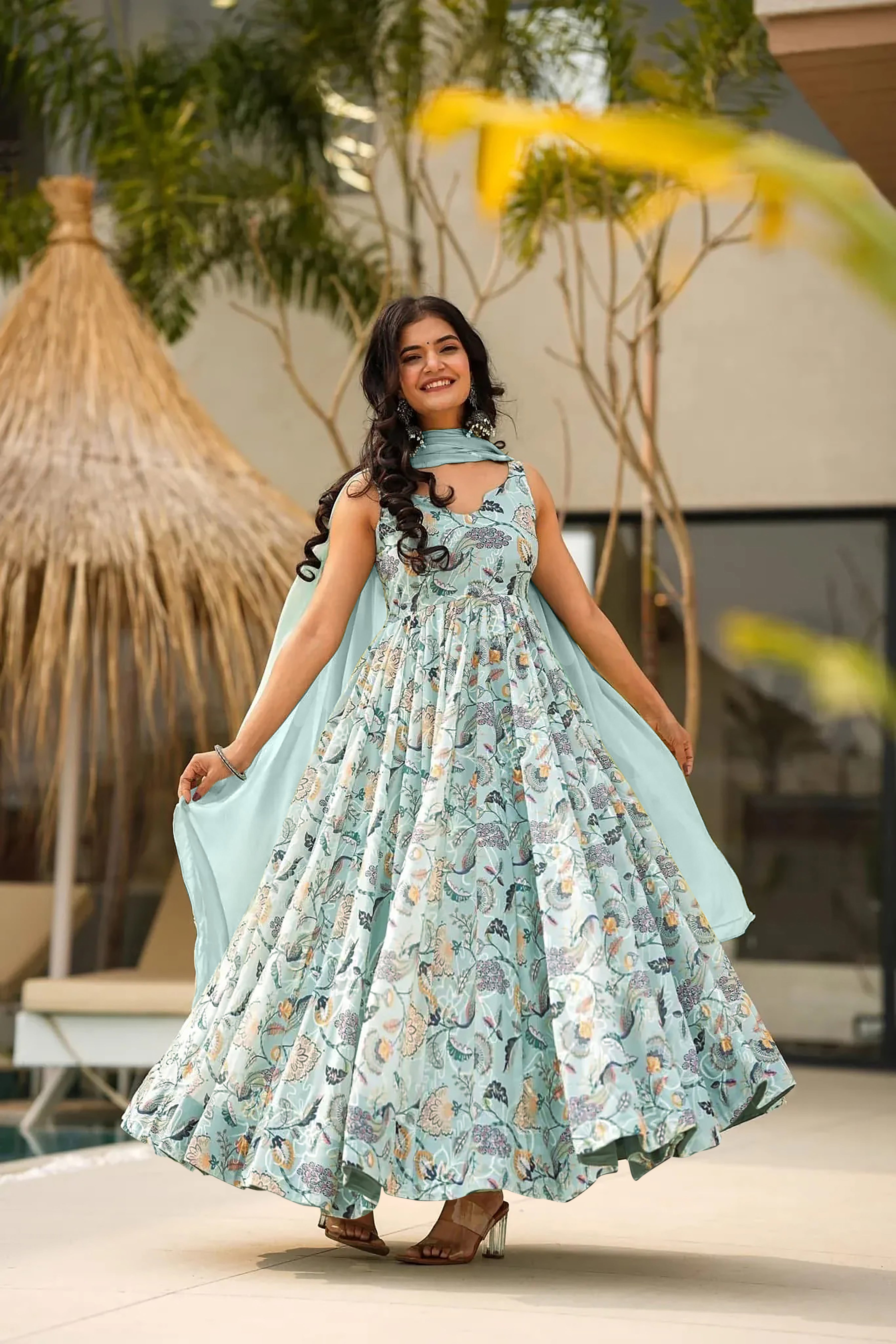 Rainbow Symphony Heavy Rayon & Georgette Gown with Dupatta | Multicolor Couture