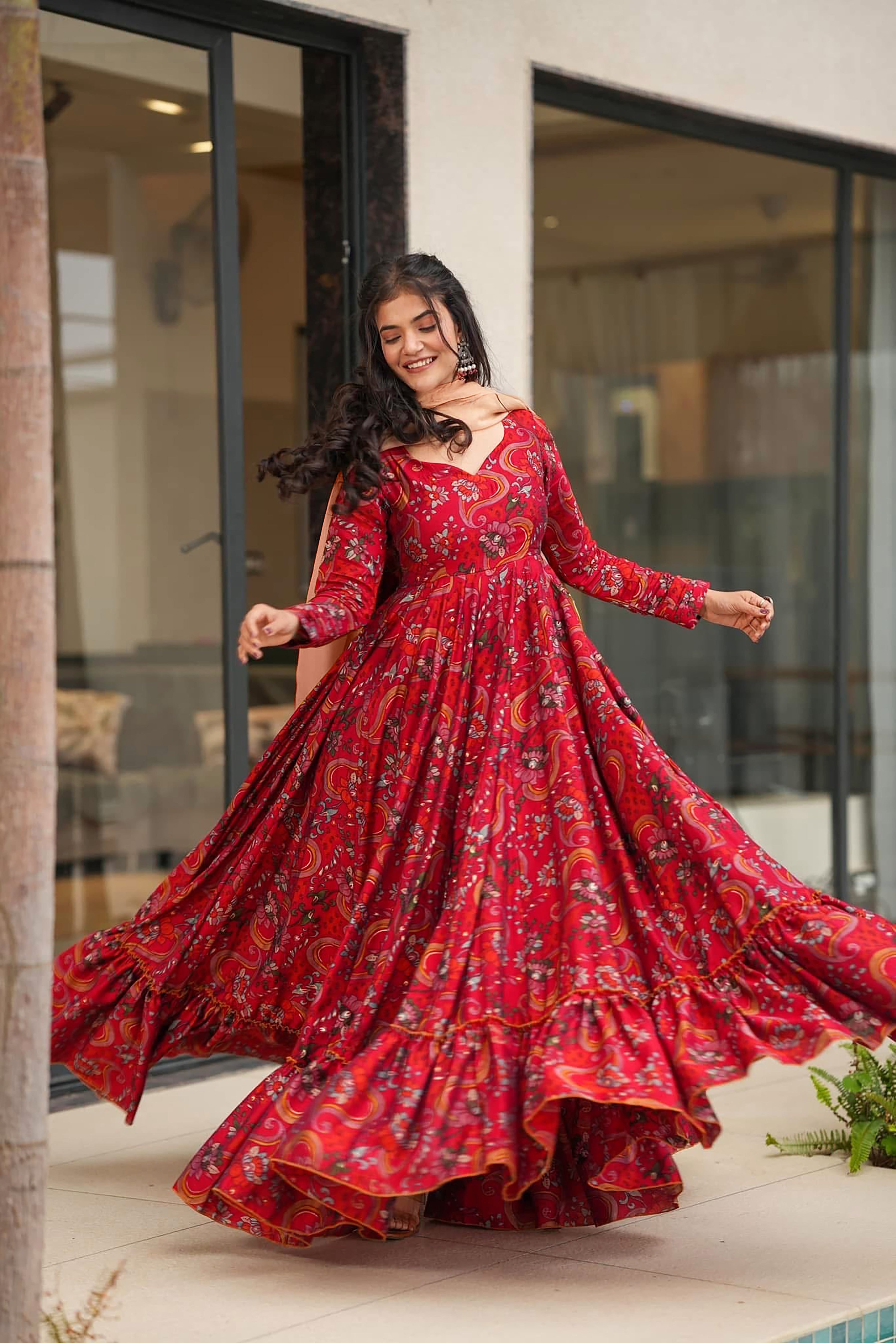 Kaleidoscope Heavy Rayon & Georgette Gown with Dupatta | Multicolor Couture