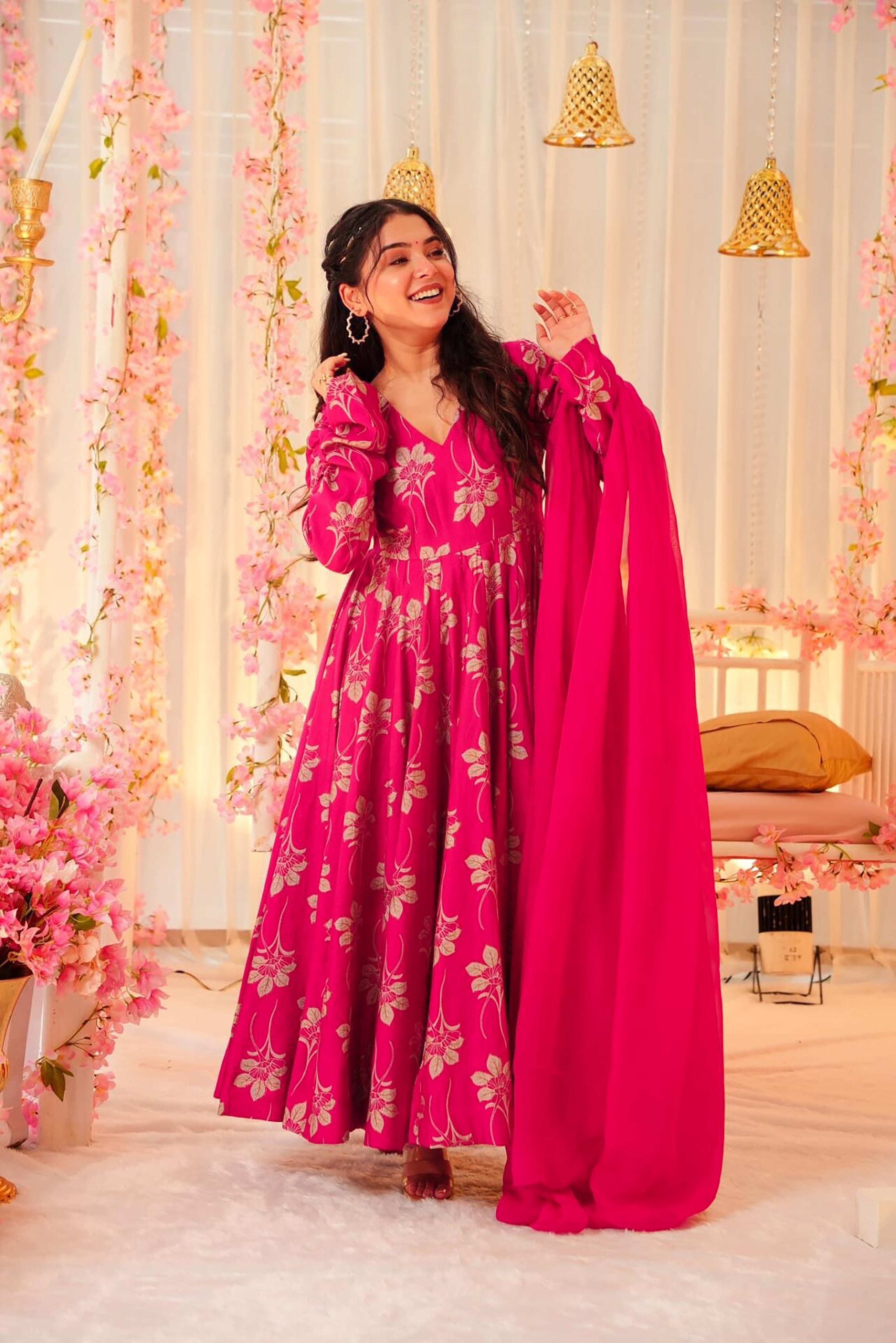 Royal Sapphire Heavy Air Tex Chinon Designer Suit | Printed Ceremonial Ensemble