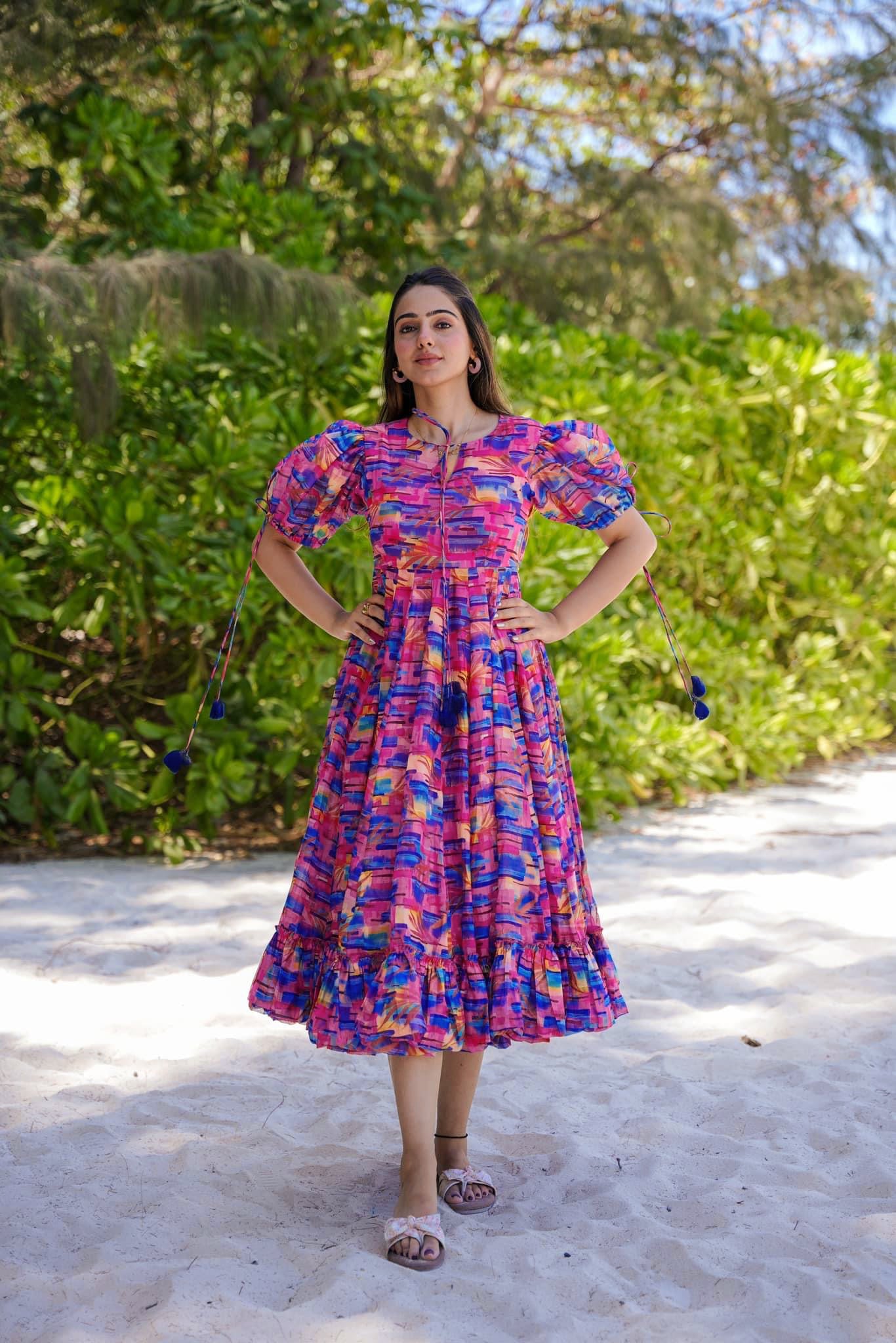 Rainbow Spectrum Heavy Rayon Anarkali Gown | Multicolor Digital Printed Couture