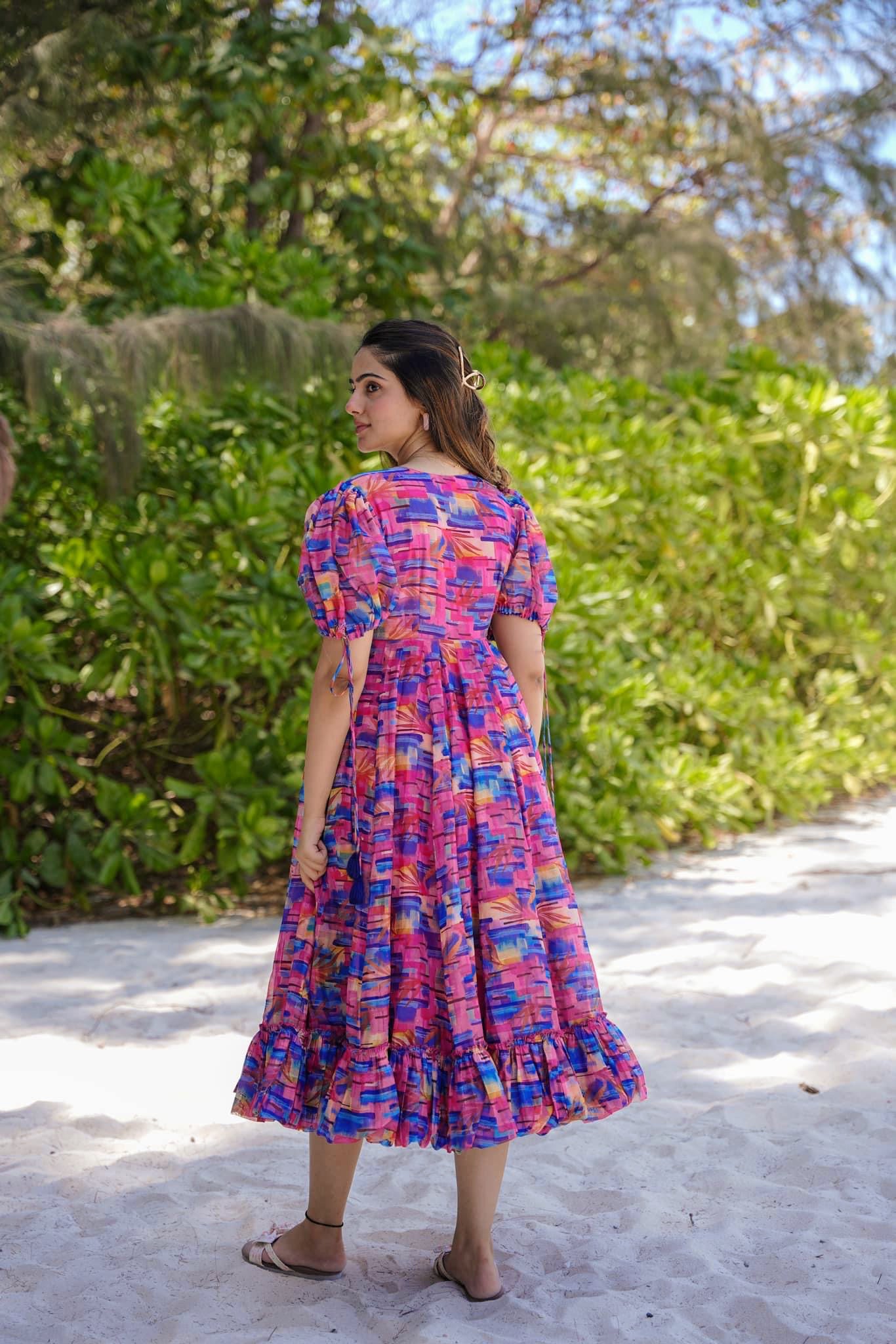 Rainbow Harmony Heavy Rayon Digital Anarkali Gown | Fully Flared Designer Ensemble