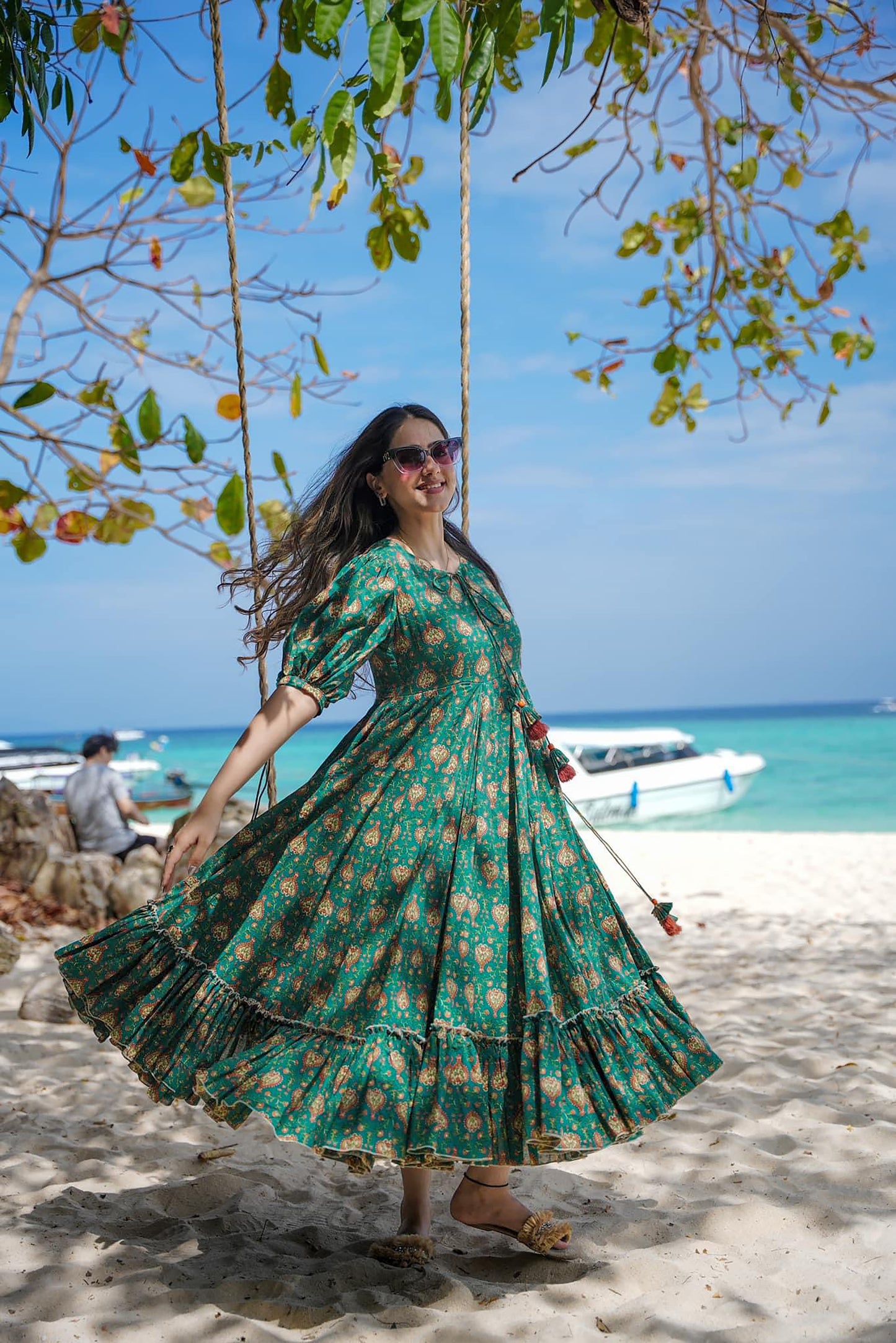 Sunshine Bloom Heavy Rayon Anarkali Gown | Orangey-Yellow Digital Printed Couture