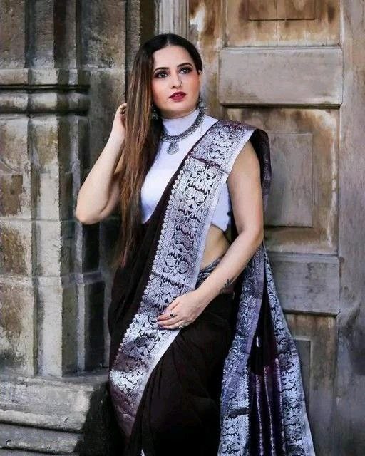 Black Silver Soft Lichi Silk Saree | Rich Pallu & Jacquard Work Couture