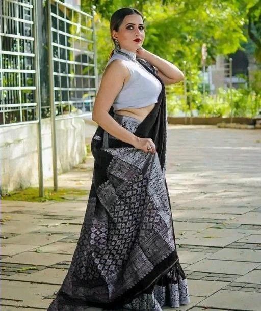 Black Silver Soft Lichi Silk Saree | Rich Pallu & Jacquard Work Couture