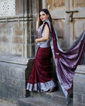 Maroon Silver Soft Lichi Silk Saree | Rich Pallu & Jacquard Work Couture
