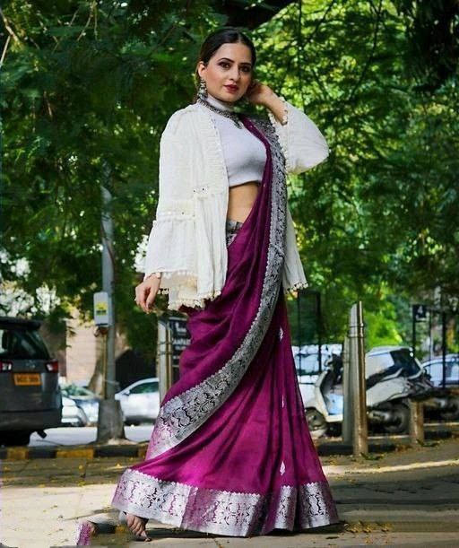 Wine Silver Soft Lichi Silk Saree | Rich Pallu & Jacquard Work Couture