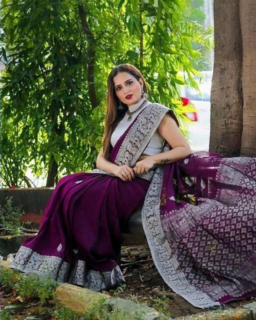 Wine Silver Soft Lichi Silk Saree | Rich Pallu & Jacquard Work Couture