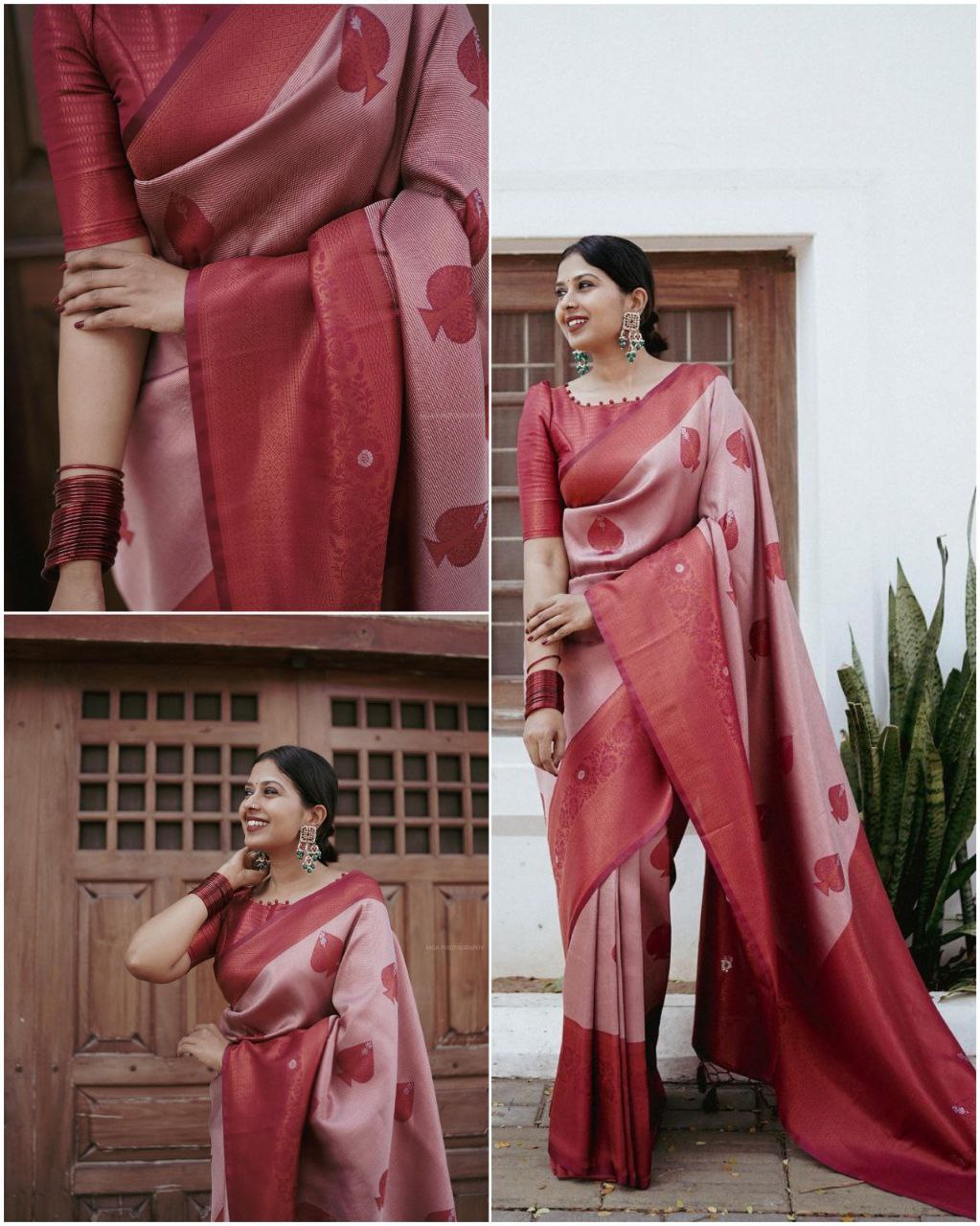 Blush Pink Soft Lichi Silk Saree | All Over Work Jacquard Couture