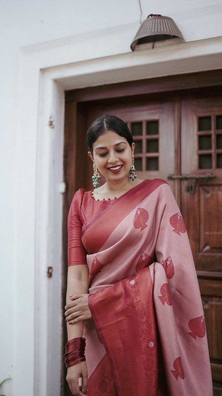 Blush Pink Soft Lichi Silk Saree | All Over Work Jacquard Couture