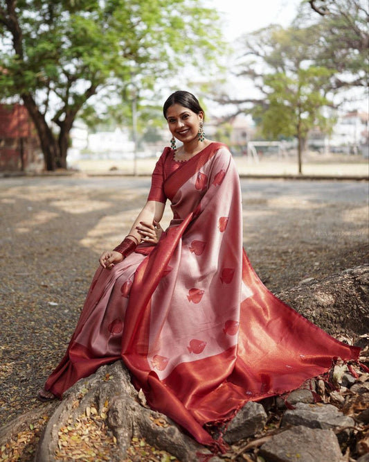 Blush Pink Soft Lichi Silk Saree | All Over Work Jacquard Couture