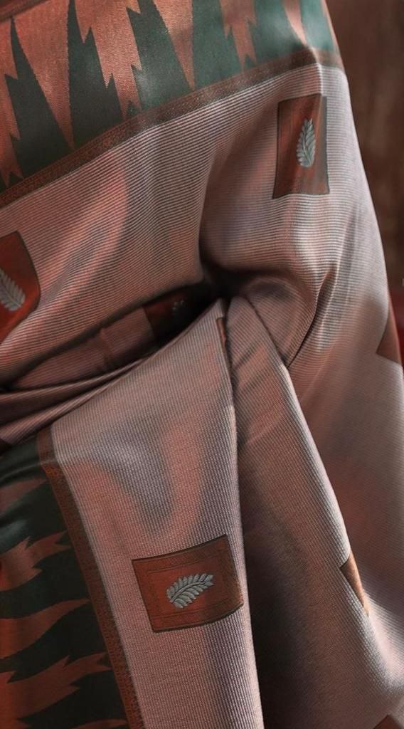 Enchanted Green & Peach Soft Lichi Silk Saree | All Over Work Jacquard Couture