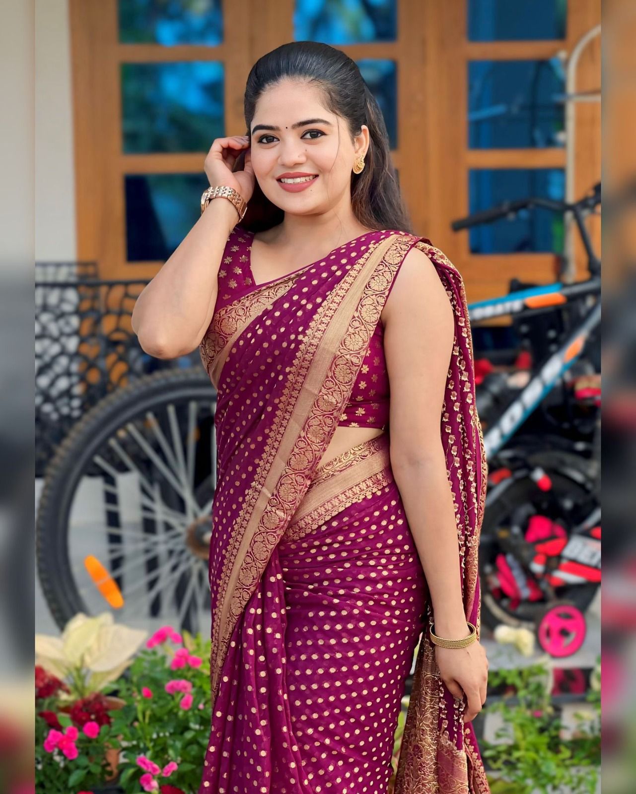 Royal Purple Soft Lichi Silk Saree | Jacquard Border Couture