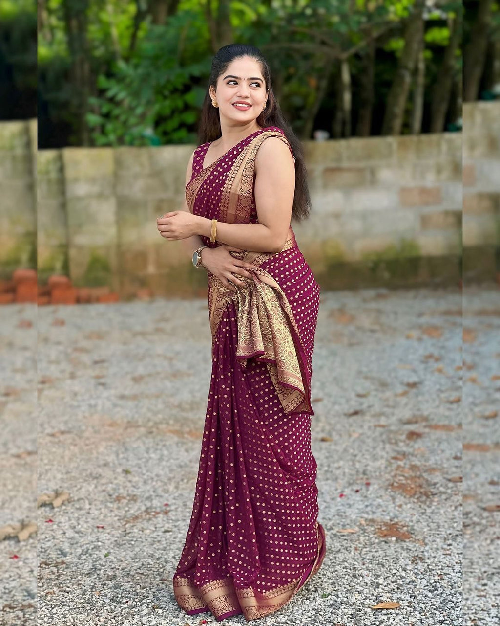 Royal Purple Soft Lichi Silk Saree | Jacquard Border Couture