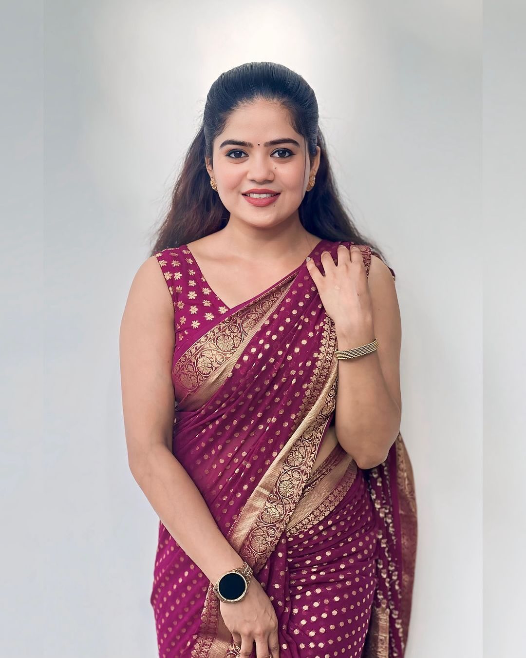 Royal Purple Soft Lichi Silk Saree | Jacquard Border Couture