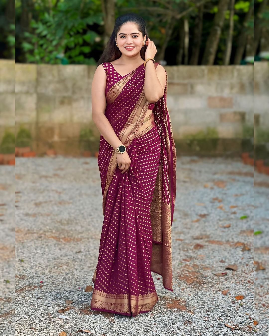 Royal Purple Soft Lichi Silk Saree | Jacquard Border Couture